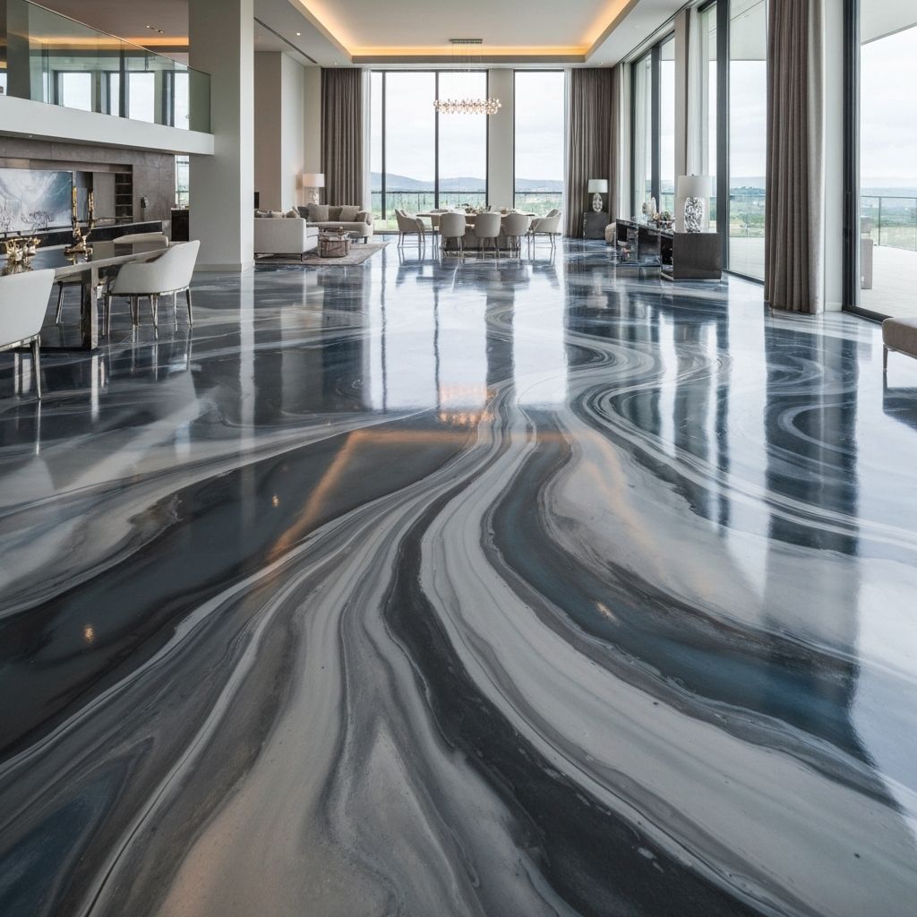 High-end metallic epoxy with marbled flowing patterns